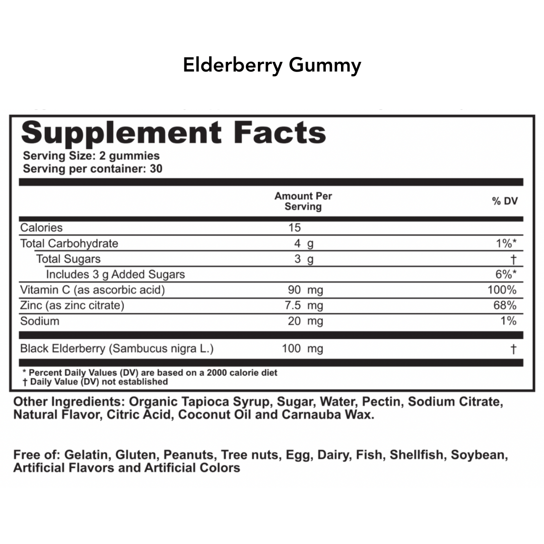 Elderberry Gummy with Zinc and Vitamin C, Natural Berry Flavor, Immunity