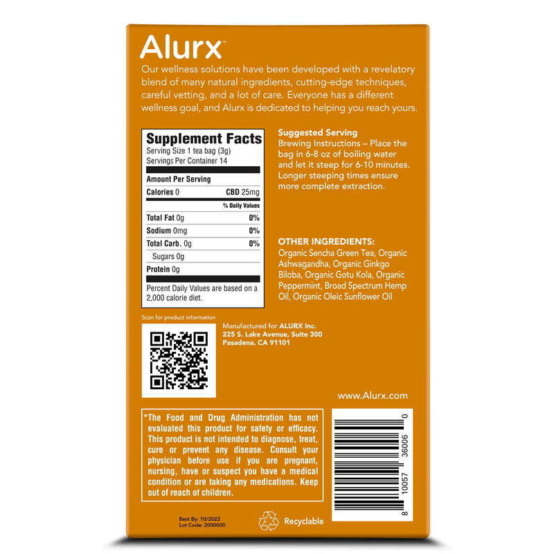 Alurx Sencha Tea individual packet supplement facts