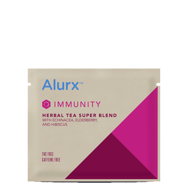 Alurx Immunity Herbal Tea Super Blend with Echinacea, Elderberry, and Hibiscus, image of an individual tea packet