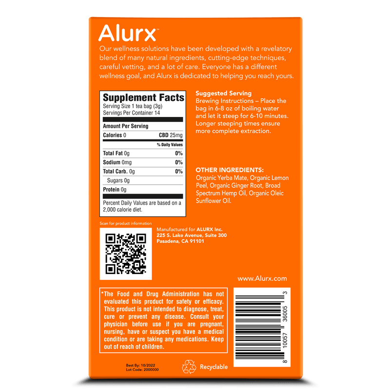 Alurx Lemon Ginger Tea individual packet supplement facts